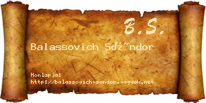 Balassovich Sándor névjegykártya